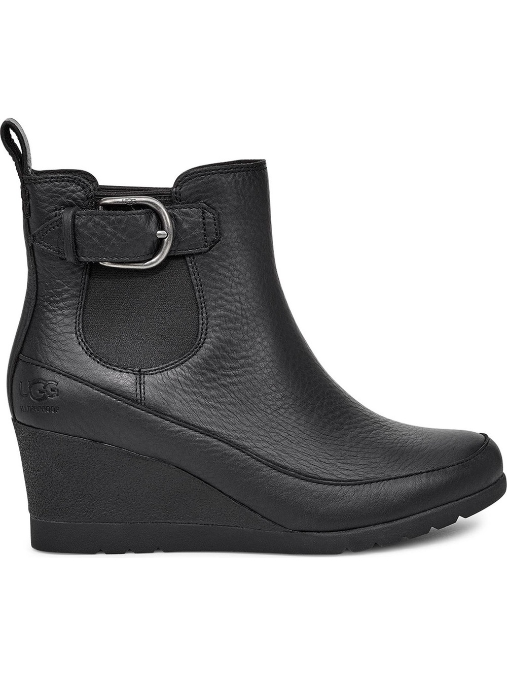 UGG WOMANS SIZE 11 BLACK LEATHER ARLETA WEDGE HEEL BOOTIE RETAIL $200 NEW!